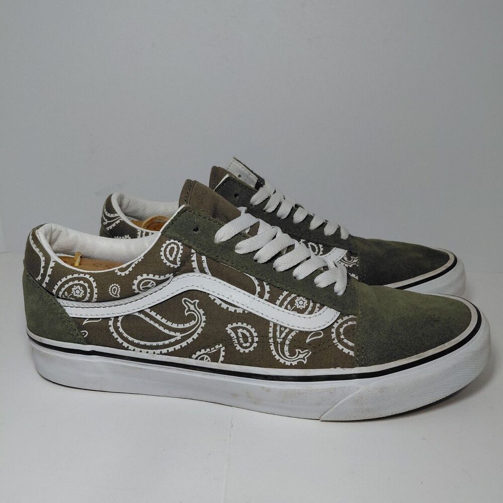 Vans Old Skool Classic Bandana Paisley Green White Mens Size 10.5 US Skate Shoes